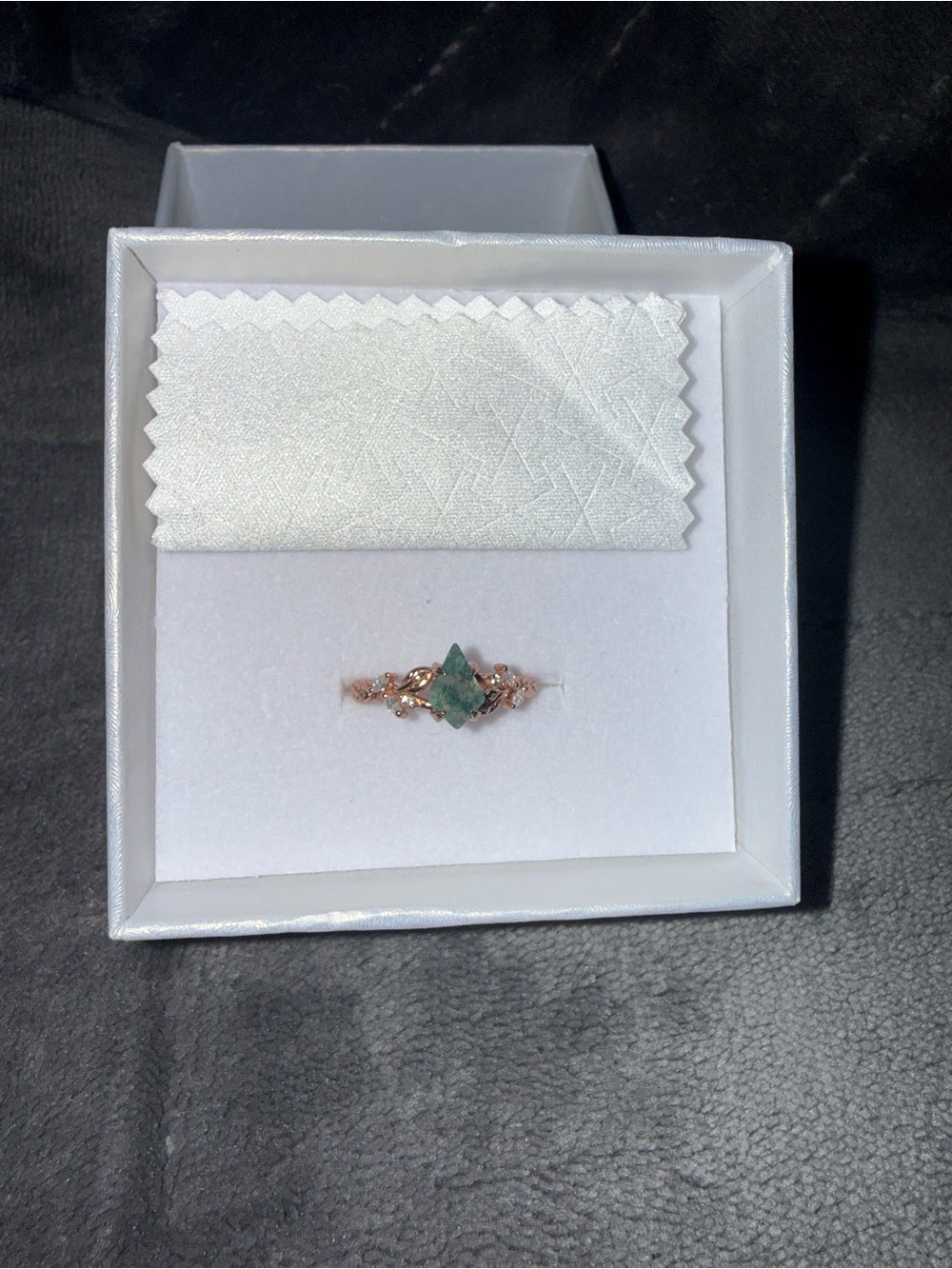 LELOUCHY Engagement Ring Moss Agate Stone - Picture 1 of 4